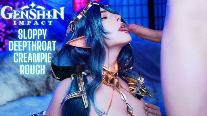 Genshin Impact. Layla swallows a big cock down her throat