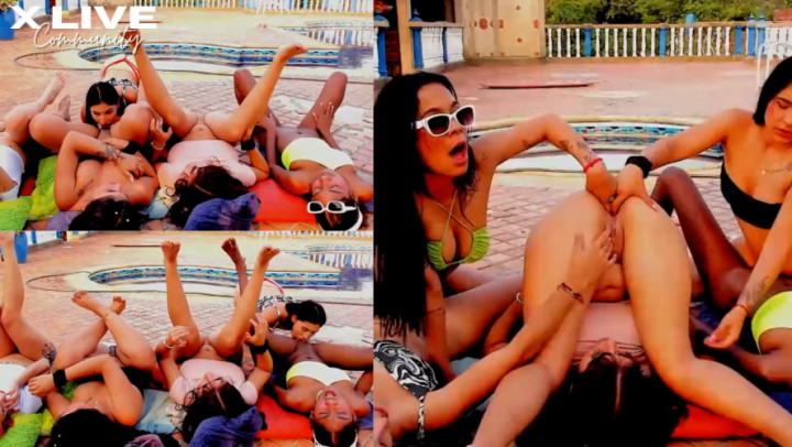 Massive pussy licking at pool party + Scissoring