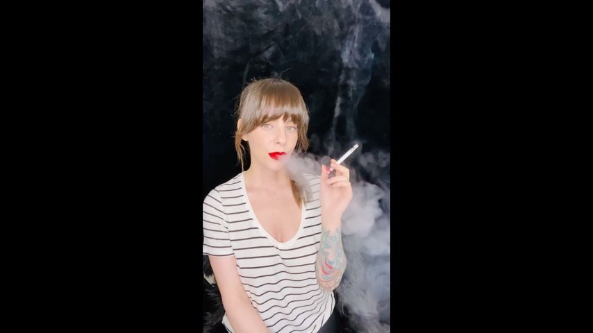 Smoking 100s in In Striped Shirt