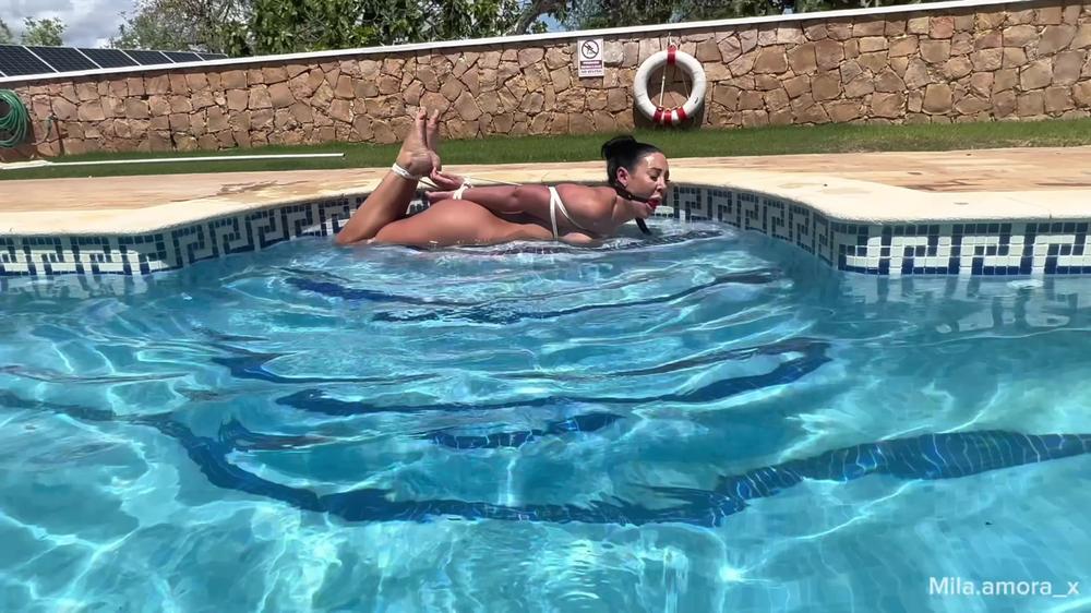 Mila Amora - Stranded Damsel Hogtied, Ball Gagged, Fucked And Fingered In The Pool 4K