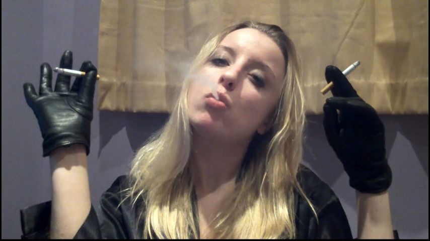Sophieshox Chain Smoking In Black Leather Gloves