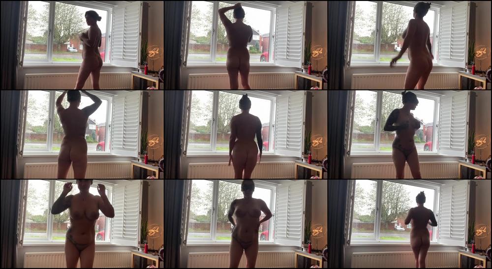 Tease & Jumping Jacks in Wide Open Window, Blindfolded Fun