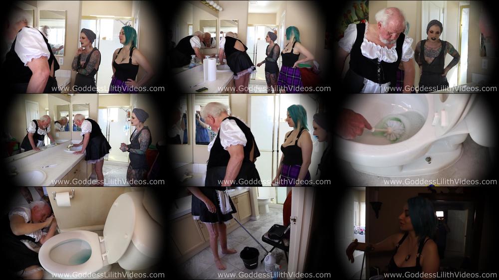 Goddess Lilith Sissy Old Man Maid Cleans My Bathroom