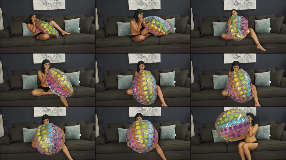 Violet Femme Inflates BeachBall by Mouth