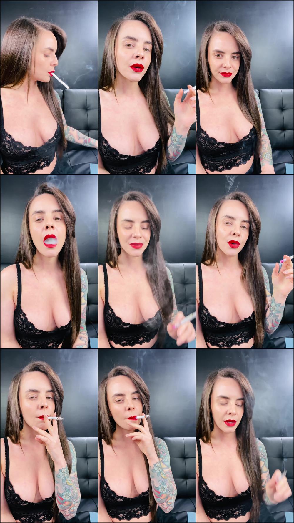 Smoking in Black Bra