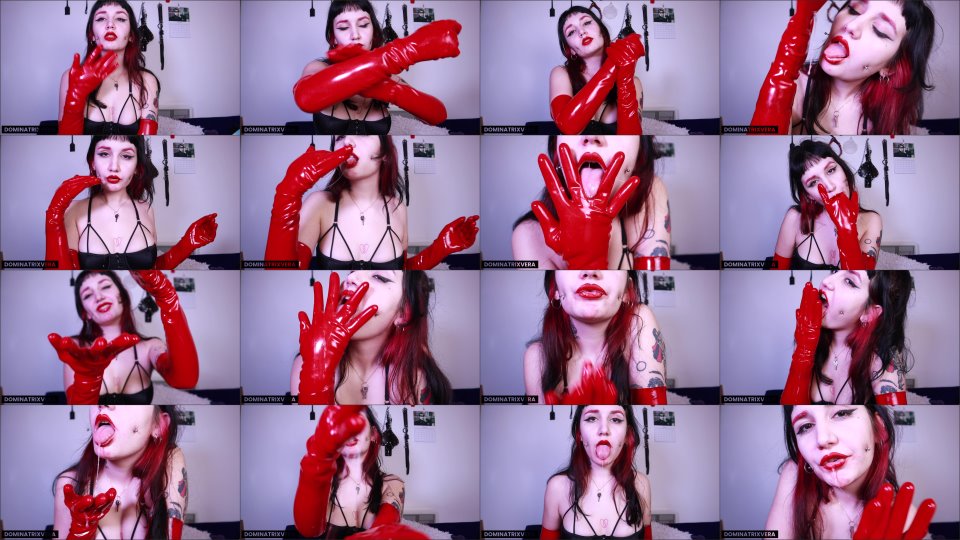 Dominatrixvera Spit Play In Red Latex Gloves