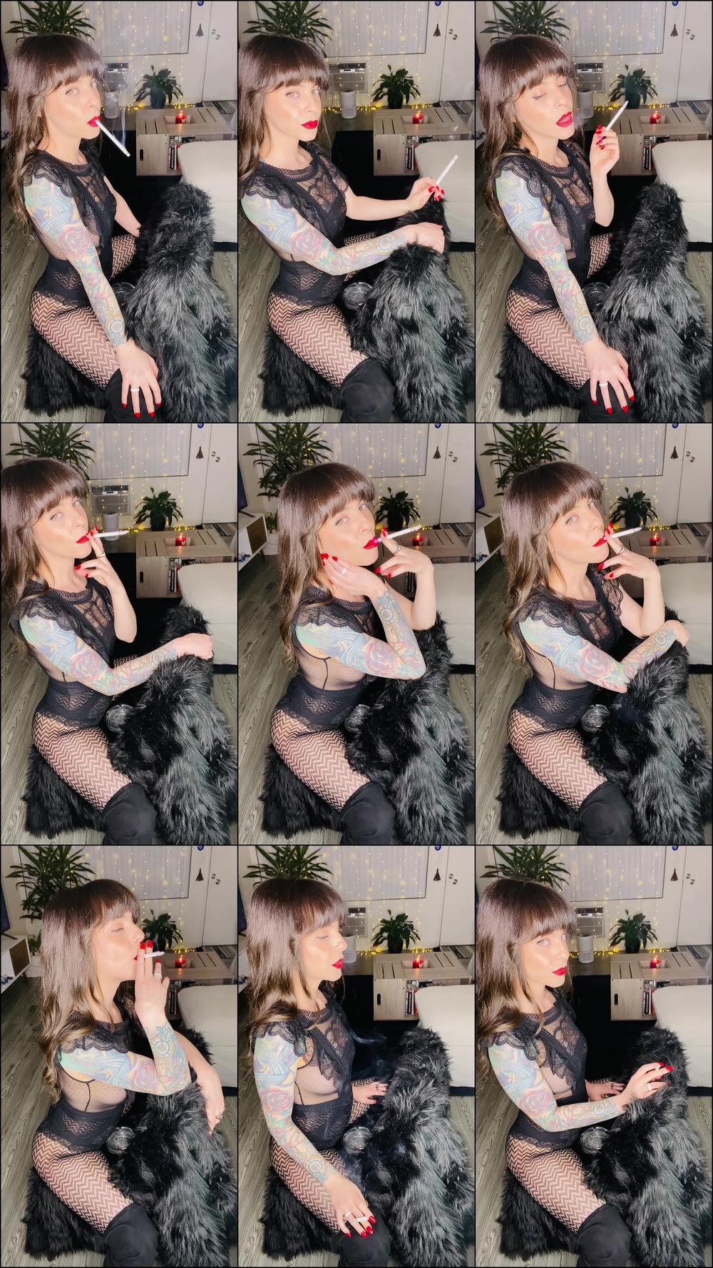 Smoking In Lace Bodysuit and Fishnets