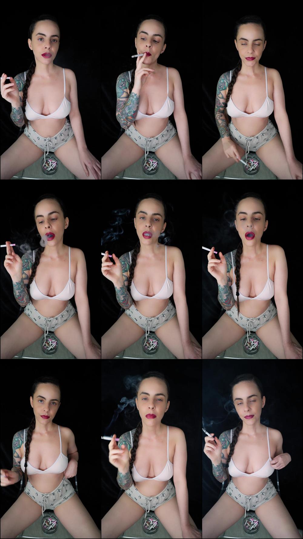 Smoking in Bra and Shorts
