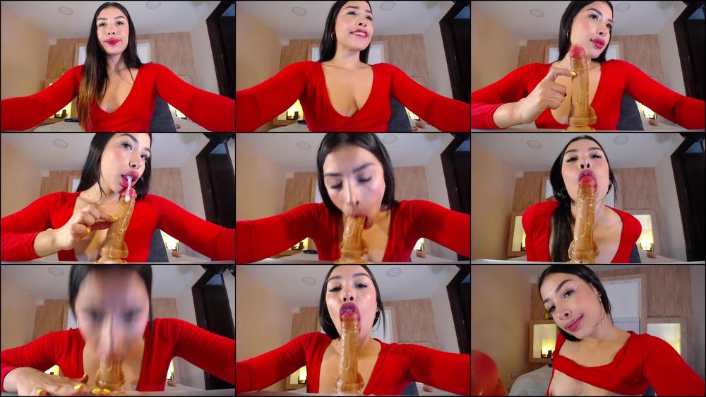 Saliva Covered Dildo and Big Tongue Play
