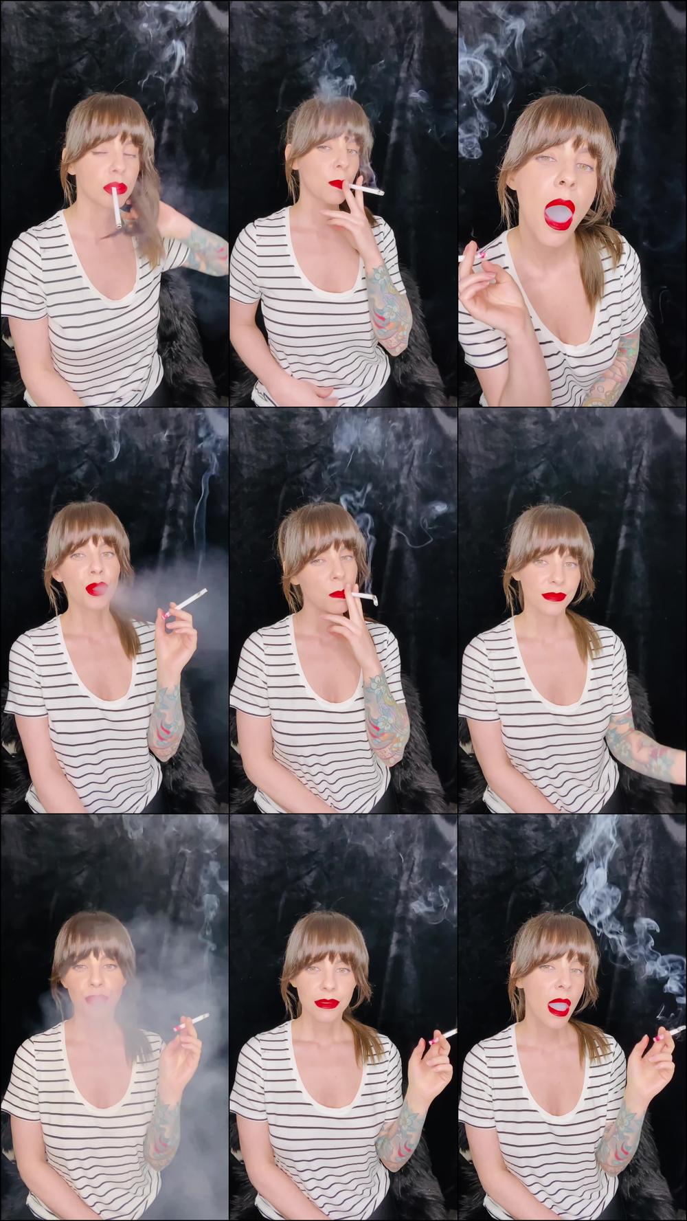 Smoking 100s in In Striped Shirt