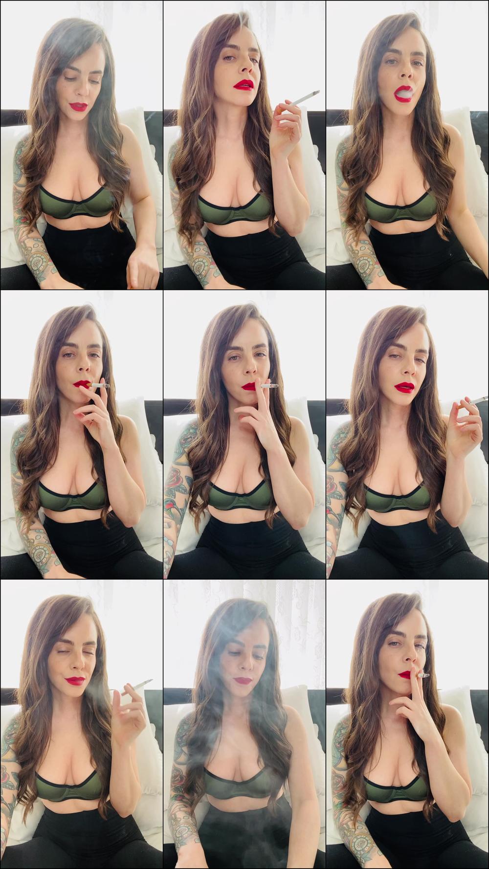Smoking in Green Bra