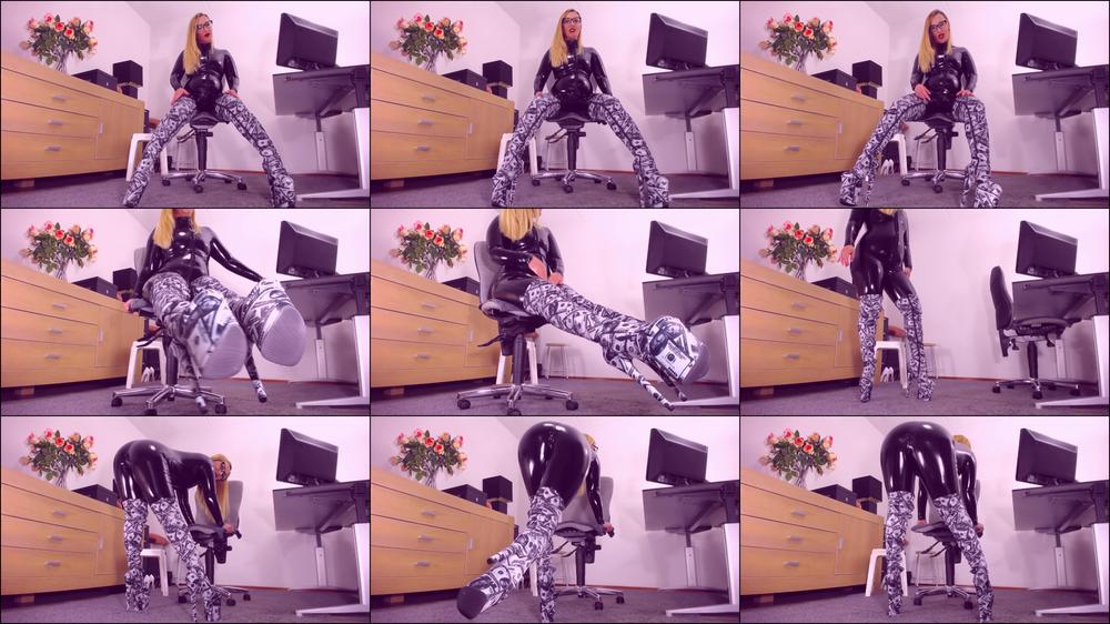 Thigh high money boots, shiny latex catsuit, boot domination