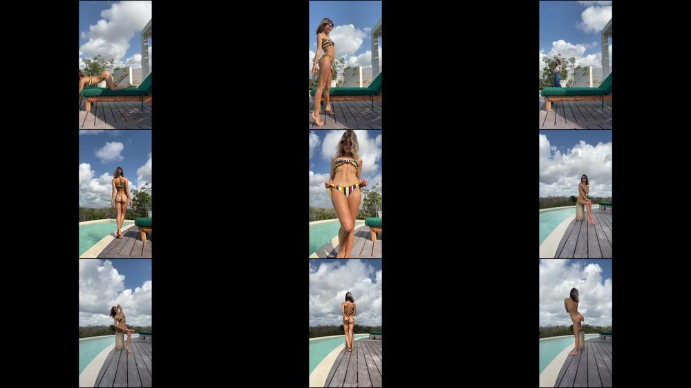 Yellow bikini solo by the pool