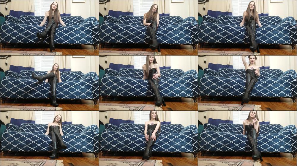 Crossed Leather Legs Chastity Training