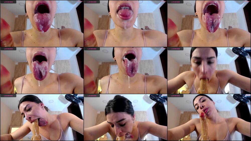 Intense blowjob on giant toy, dripping with saliva