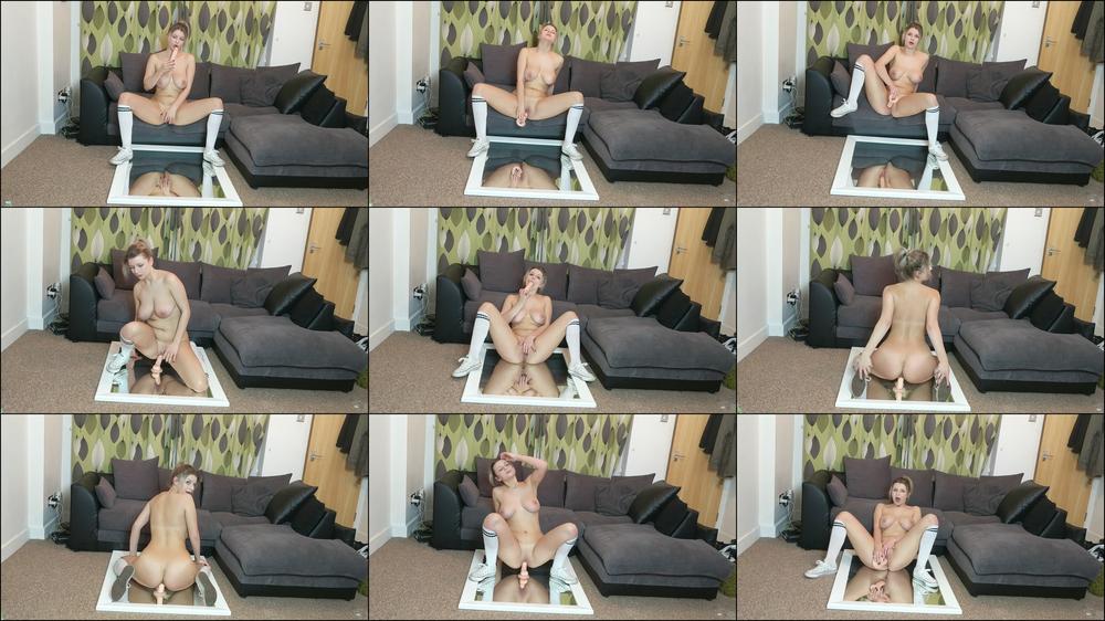 mirror dildo riding in knee high socks