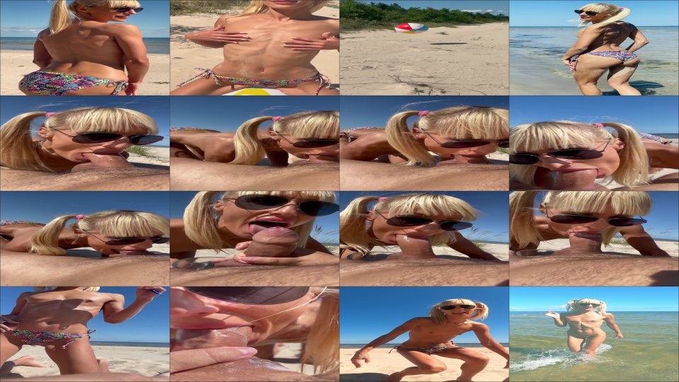 Throat Goat Blonde Babe Sucks Dick On The Beach