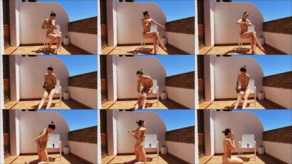 Morning sun lotion nude outside