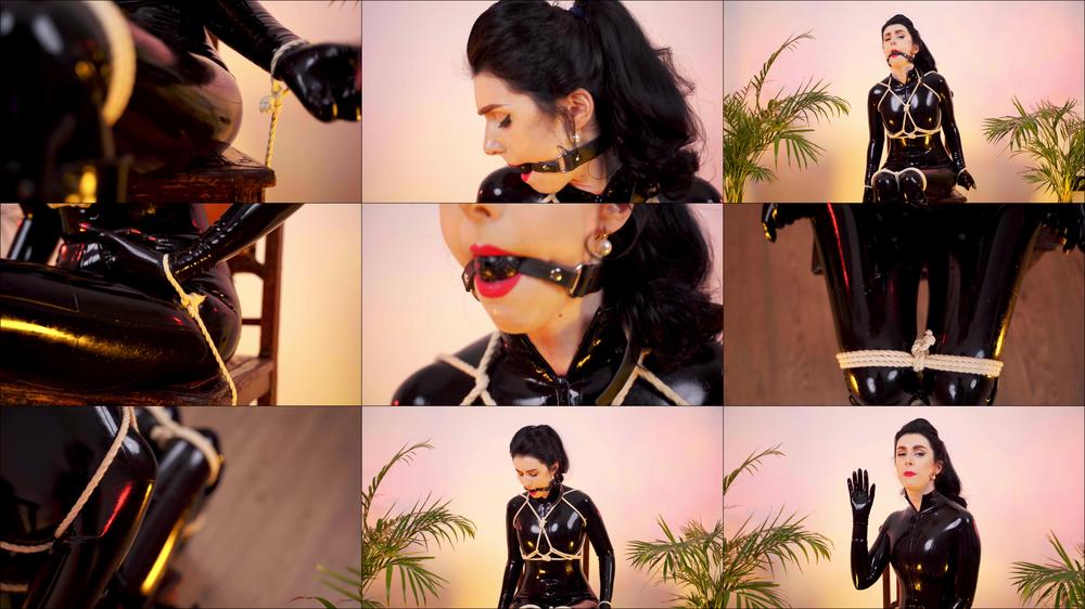 Rope Bondage In Black Latex Catsuit