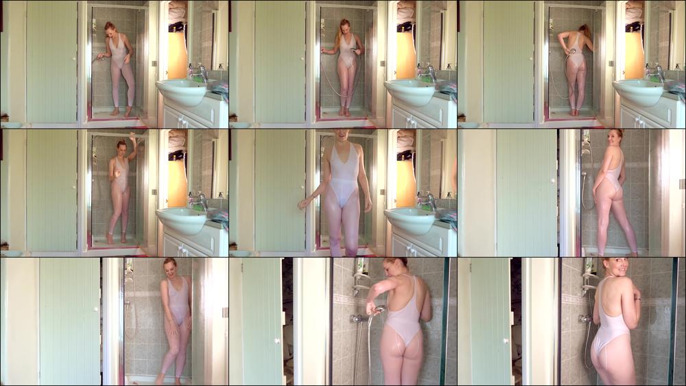 Ariel Anderssen Shower In White Leotard Footless Tight