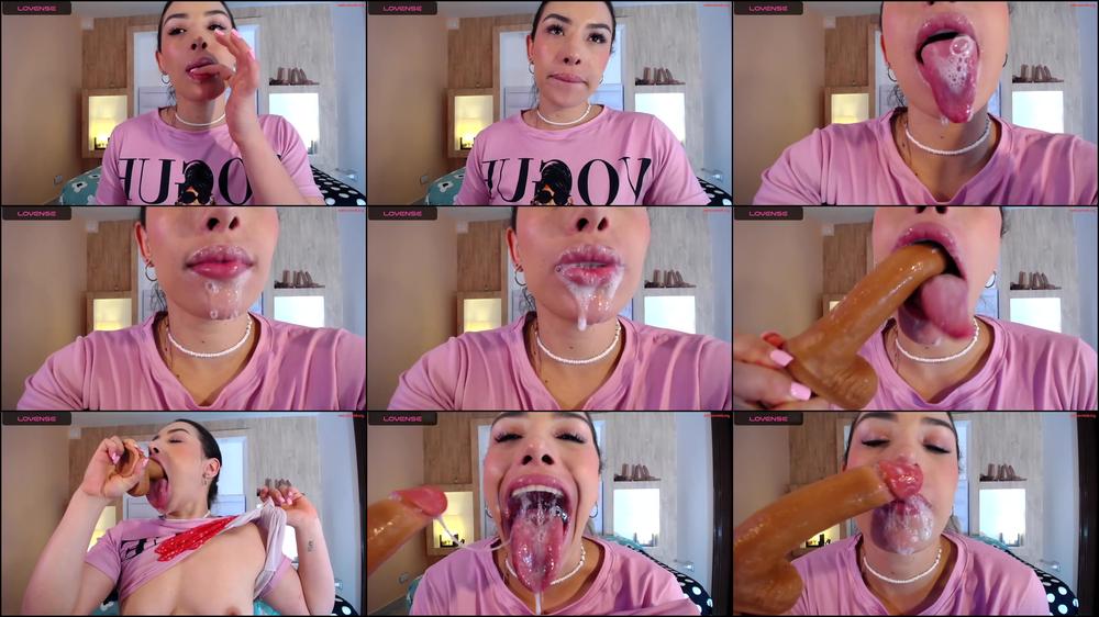 Saliva-drenched dildo play fuels her deep throat expedition