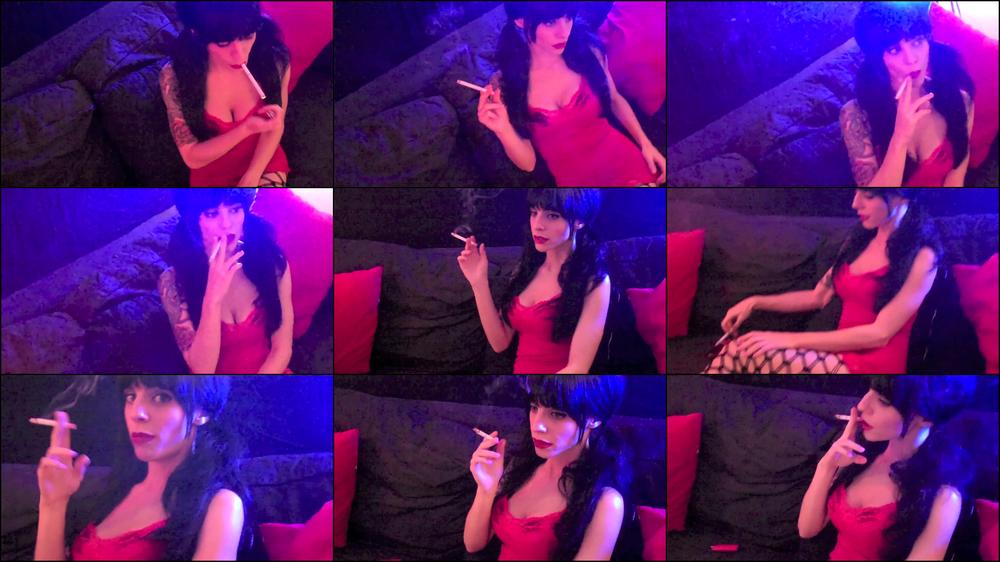 Smoking in Red Dress