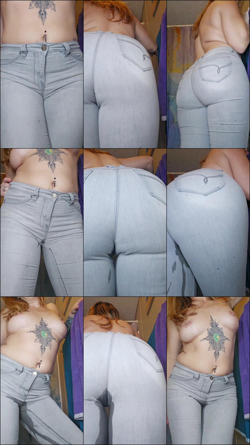 Topless Pee in Tight Jeans