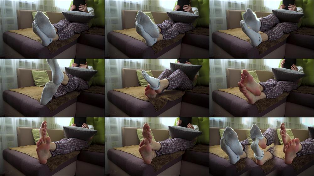 Japanese In Worn White Socks Showing Off Her Bare Soles