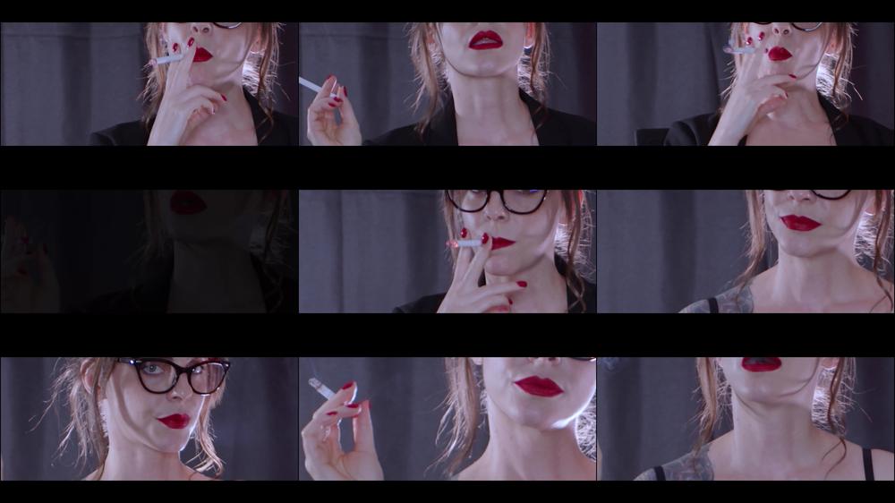 Smoking 100s with Glasses and Red Lips
