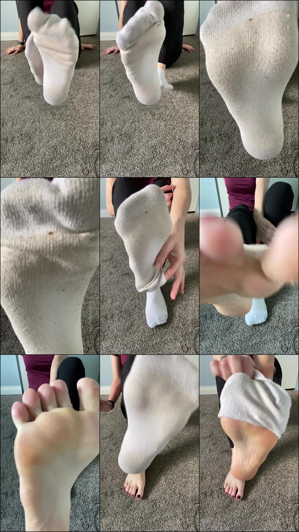 Taking off my dirty, sweaty, white socks