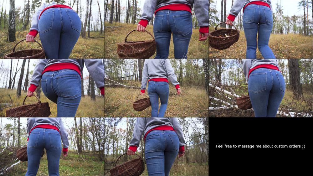 Milf In Blue Jeans Bends Over And Shows Her Big Ass Outdoors