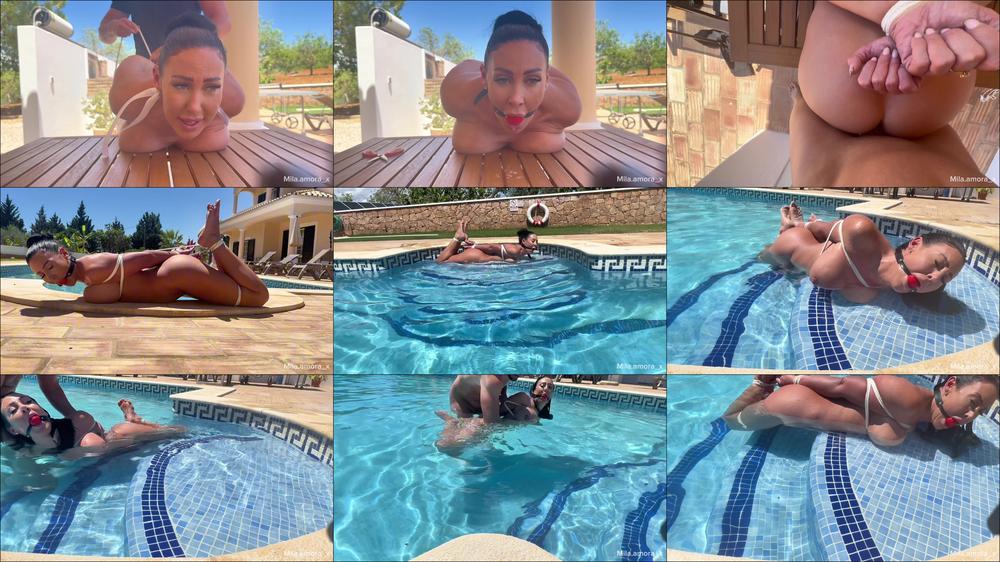 Mila Amora - Stranded Damsel Hogtied, Ball Gagged, Fucked And Fingered In The Pool 4K