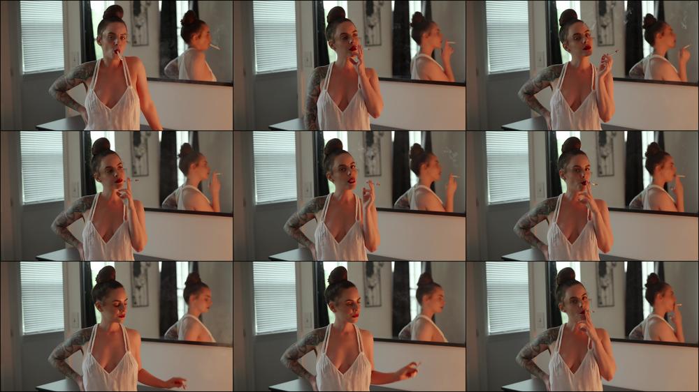Smoking 100s in White Summer Dress