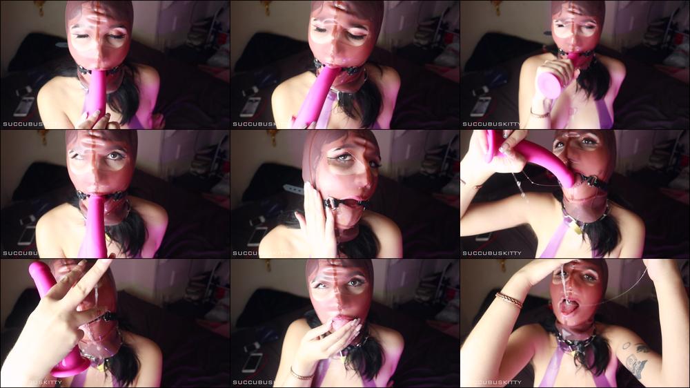 Dominatrixvera Latex Hood Gagged Blowjob Spit