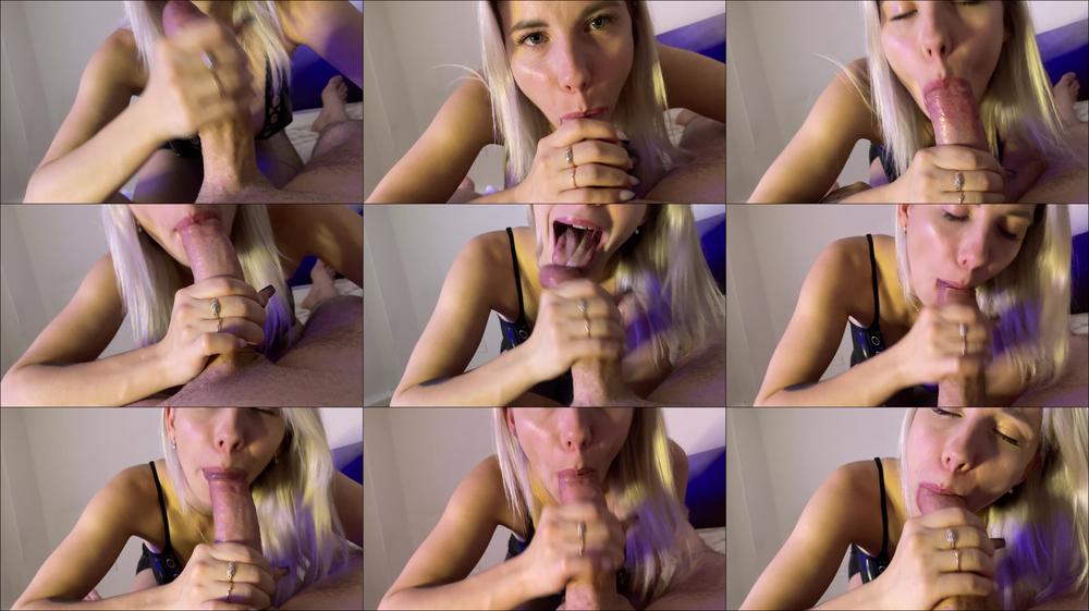 Blonde deepthroat blowjob, cum in mouth
