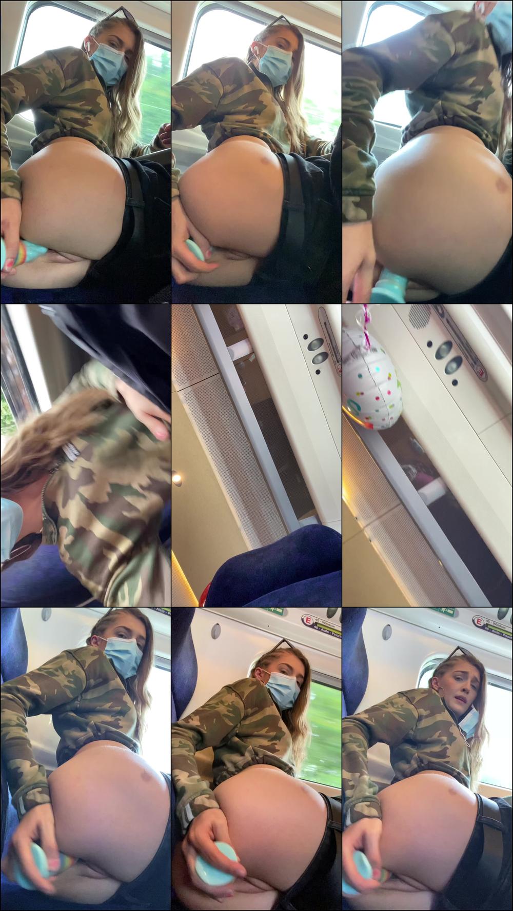 Teen uses dildo on train