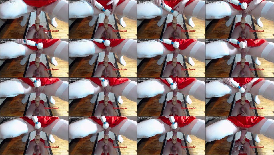 Stephie Scarlet Giant Dildo Mirror Ride And Hitachi Cum