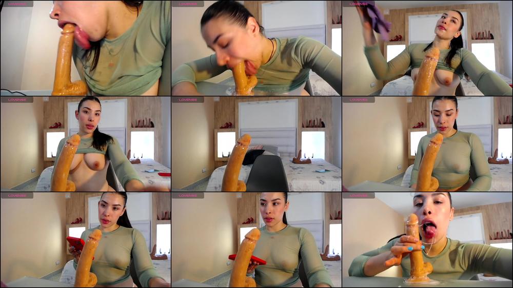 Exploring Her Dildo with Her Moist Tongue and Lots of Saliva