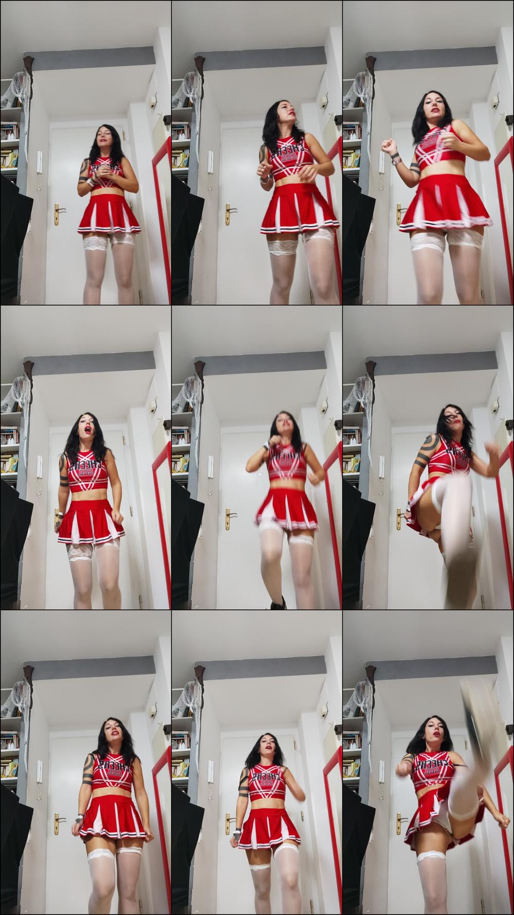 Cheerleader kicking like ball busting