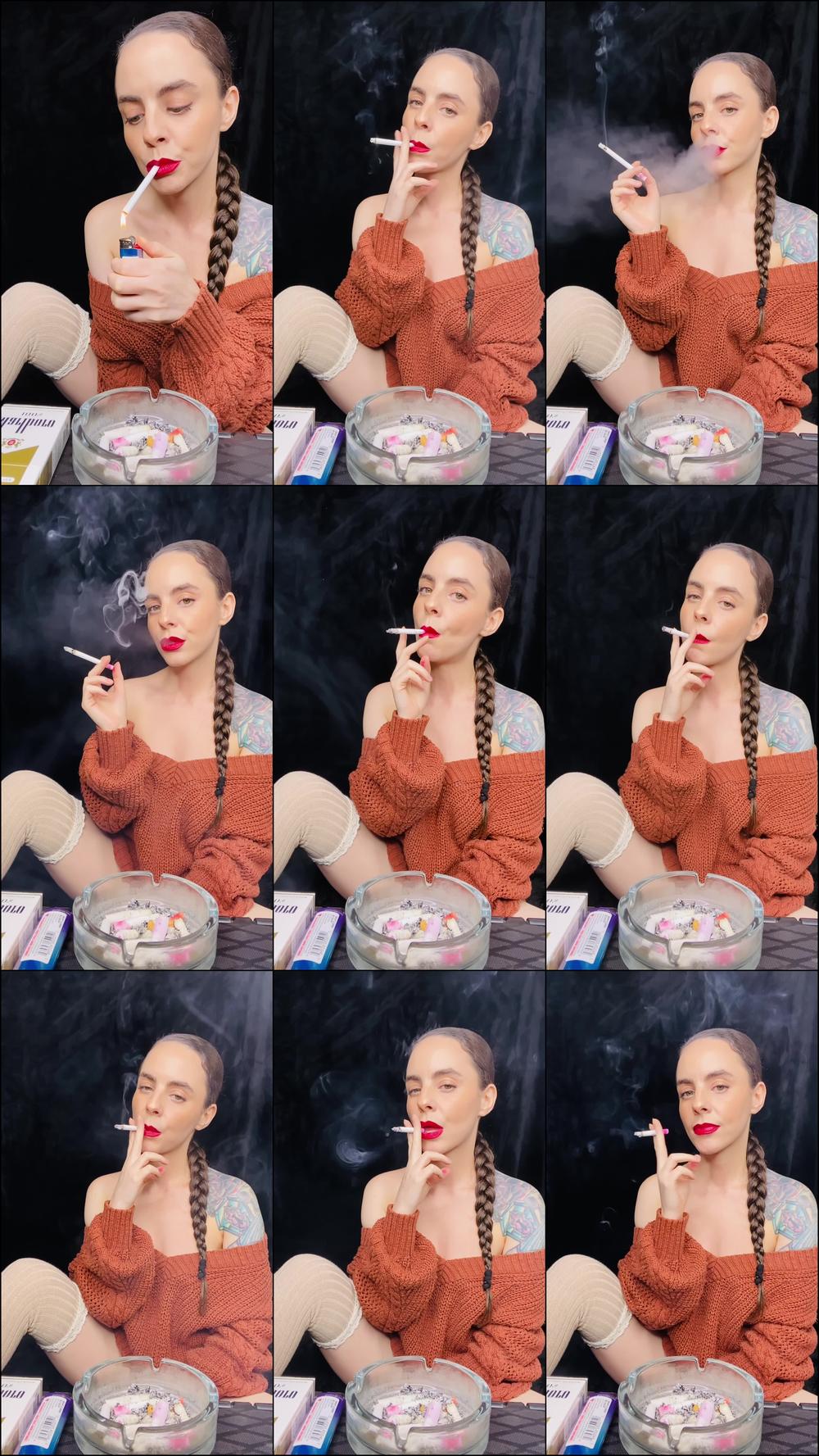 Smoking Marlboro Gold 100s in Sweater