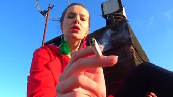 Roof HUMAN ASHTRAY Smoking Humiliation (Goddess Vanessa)