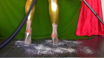 Golden High Heels Vacuuming (Goddess Vanessa)