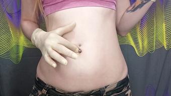 Belly and navel fetish with latex gloves (MistressPriest)