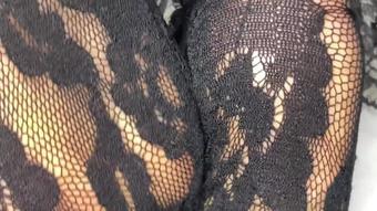 French Pedicure Feet In Lace Nylon Socks (Pink Foxx)