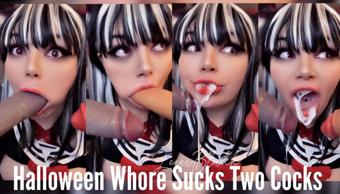 Halloween Whore Sucks Two Cocks (Lexxiblakk)