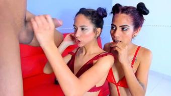 Skinny girls sharing cock (CreamsStudio)