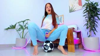 Jeans fetish above soccer ball (Anah_10)