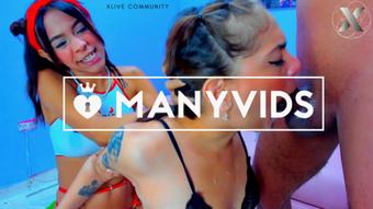 Mmmm! 2 bitches kneel down to suck dick (Xlivestudio)