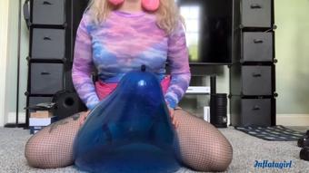 Inflatagirl Blue Crystal Balloon Riding To Popping (Inflatagirl)