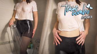 Teen Amateur In White T-Shirt And Tight Pantyhose Showering (teasecombo)